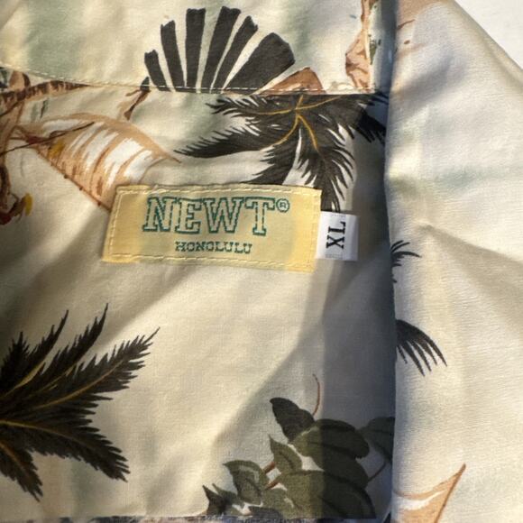 Newt Honolulu Hawaiian Shirt Mens XL Beige/ivory Hawaiian Life Print Cotton - Picture 2 of 5